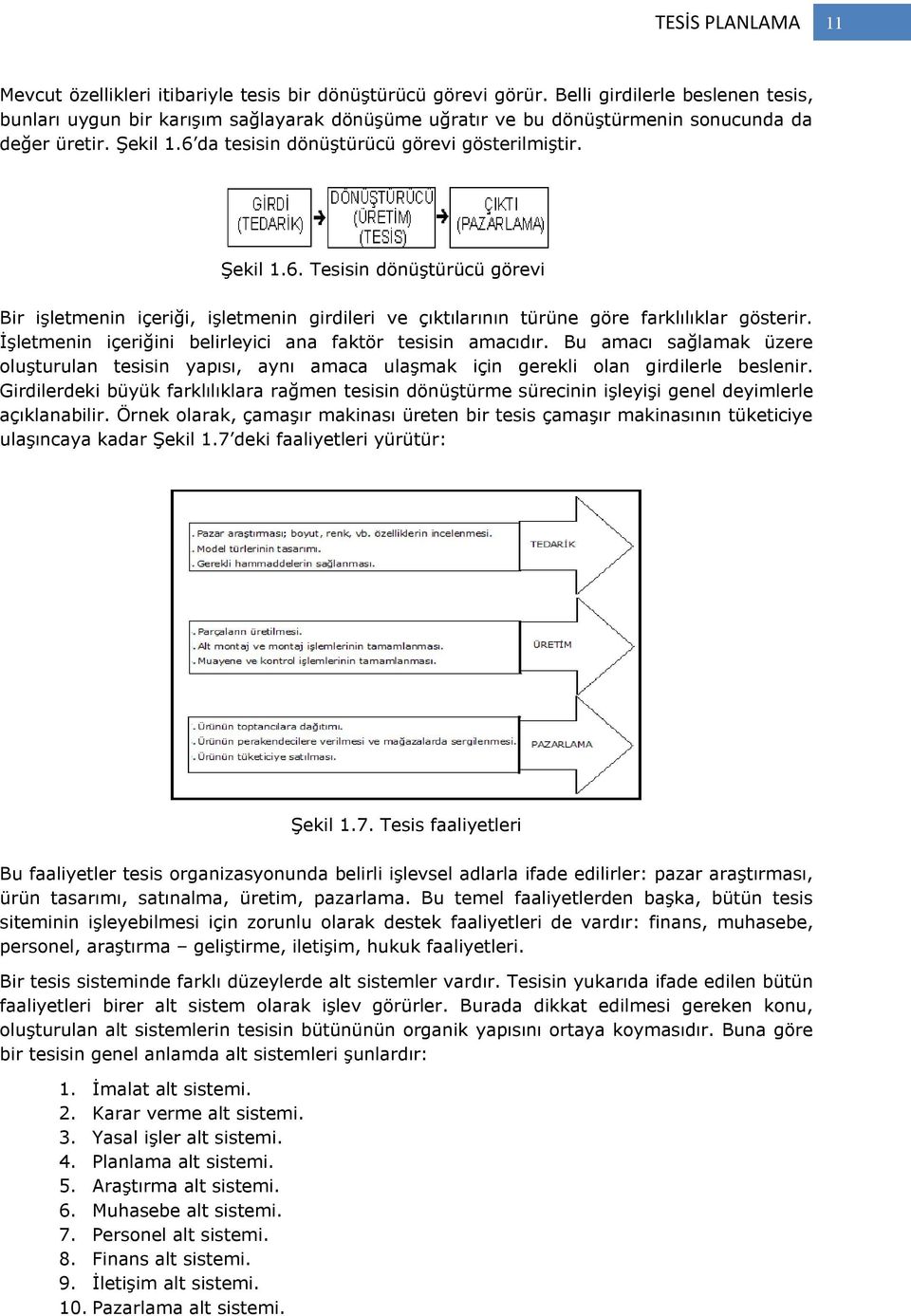 da tesisin dönüştürücü görevi gösterilmiştir. Şekil 1.6. Tesisin dönüştürücü görevi Bir işletmenin içeriği, işletmenin girdileri ve çıktılarının türüne göre farklılıklar gösterir.