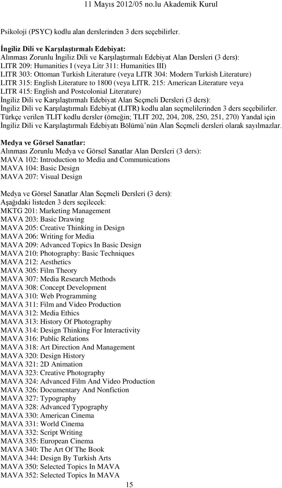 Turkish Literature (veya LITR 304: Modern Turkish Literature) LITR 315: English Literature to 1800 (veya LITR.