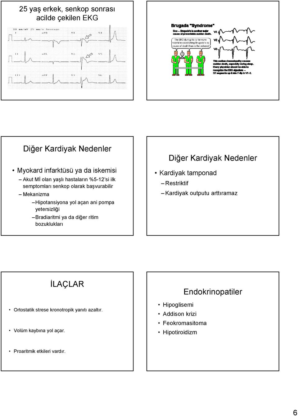 ritim bozuklukları Diğer Kardiyak Nedenler Kardiyak tamponad Restriktif Kardiyak outputu arttıramaz İLAÇLAR Ortostatik strese