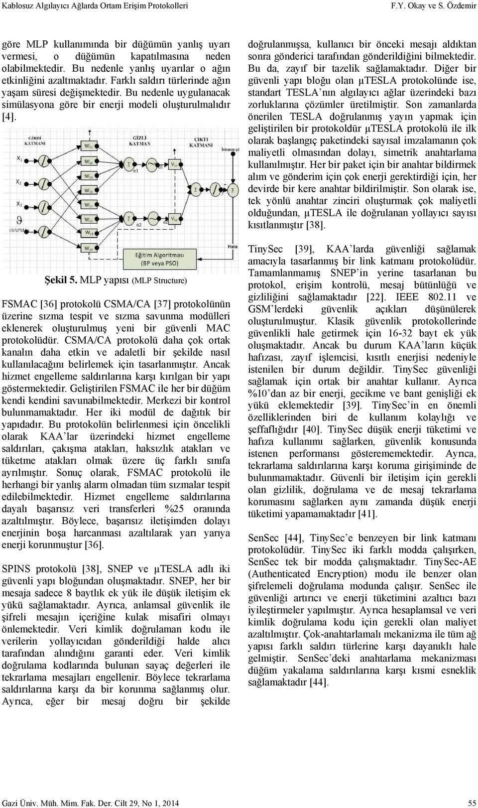 Şekil 5. MLP yapısı (MLP Structure) FSMAC [36] protokolü CSMA/CA [37] protokolünün üzerine sızma tespit ve sızma savunma modülleri eklenerek oluşturulmuş yeni bir güvenli MAC protokolüdür.