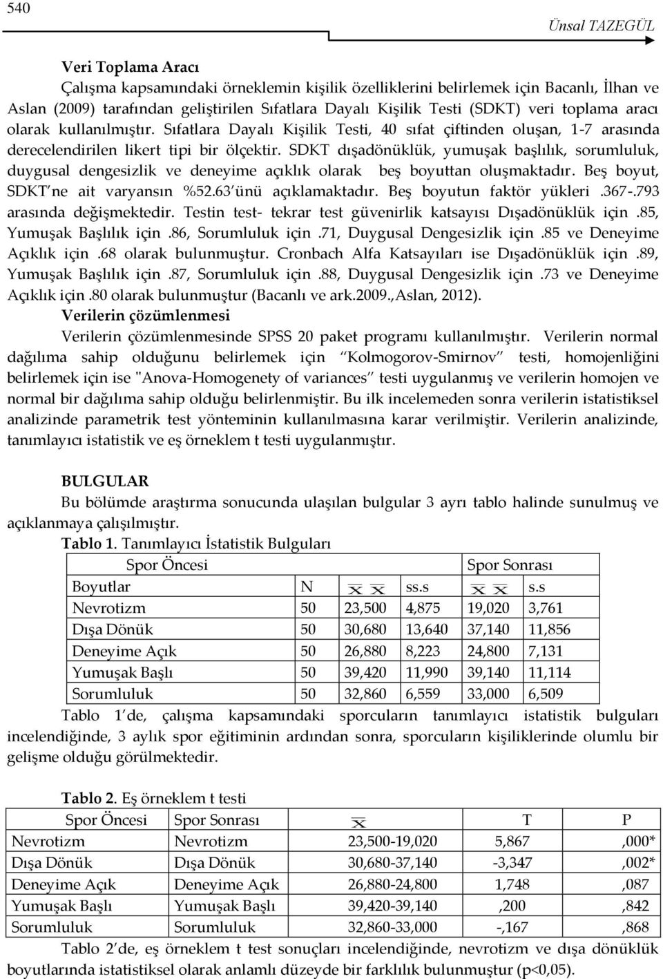 SDKT dışadönüklük, yumuşak başlılık, sorumluluk, duygusal dengesizlik ve deneyime açıklık olarak beş boyuttan oluşmaktadır. Beş boyut, SDKT ne ait varyansın %52.63 ünü açıklamaktadır.