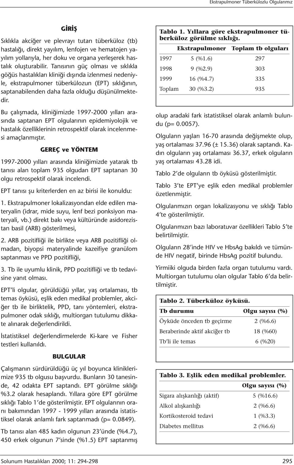 Tanısının güç olması ve sıklıkla göğüs hastalıkları kliniği dışında izlenmesi nedeniyle, ekstrapulmoner tüberkülozun (EPT) sıklığının, saptanabilenden daha fazla olduğu düşünülmektedir.