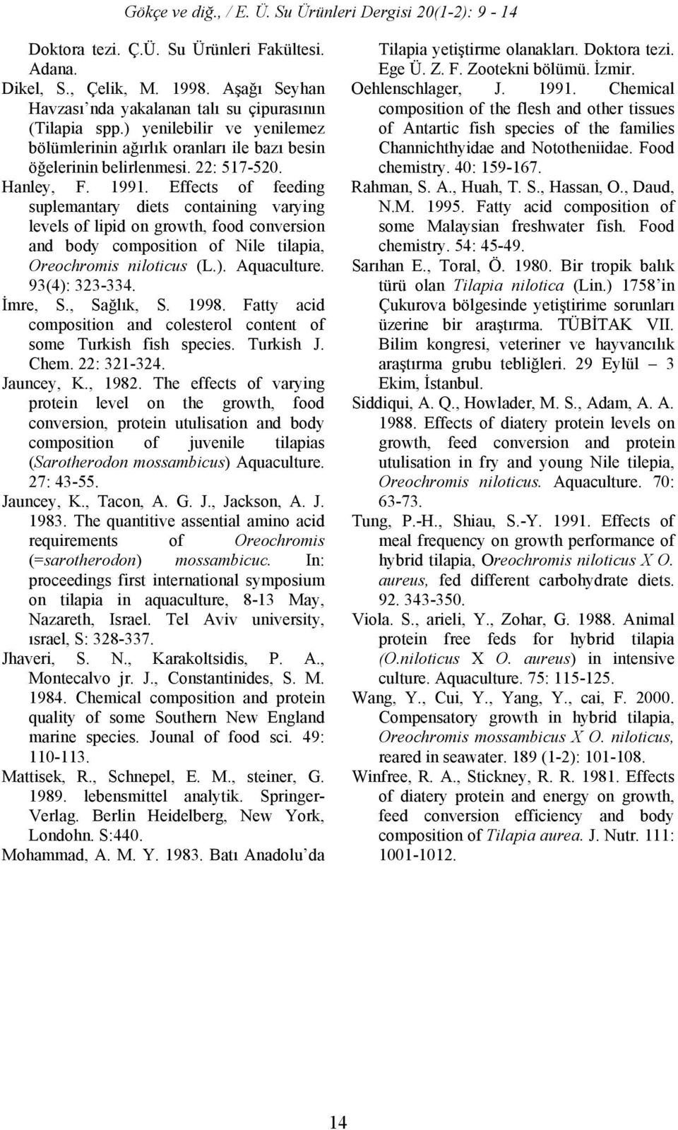 Effects of feeding suplemantary diets containing varying levels of lipid on growth, food conversion and body composition of Nile tilapia, Oreochromis niloticus (L.). Aquaculture. 93(4): 323-334.