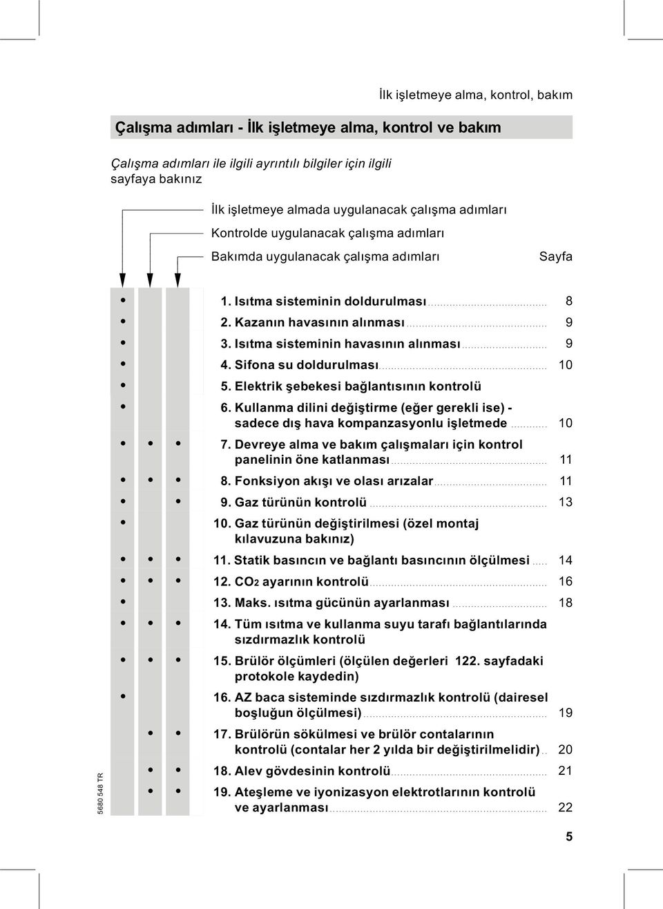 Kazanın havasının alınması... 9 3. Isıtma sisteminin havasının alınması... 9 4. Sifona su doldurulması... 10 5. Elektrik şebekesi bağlantısının kontrolü 6.