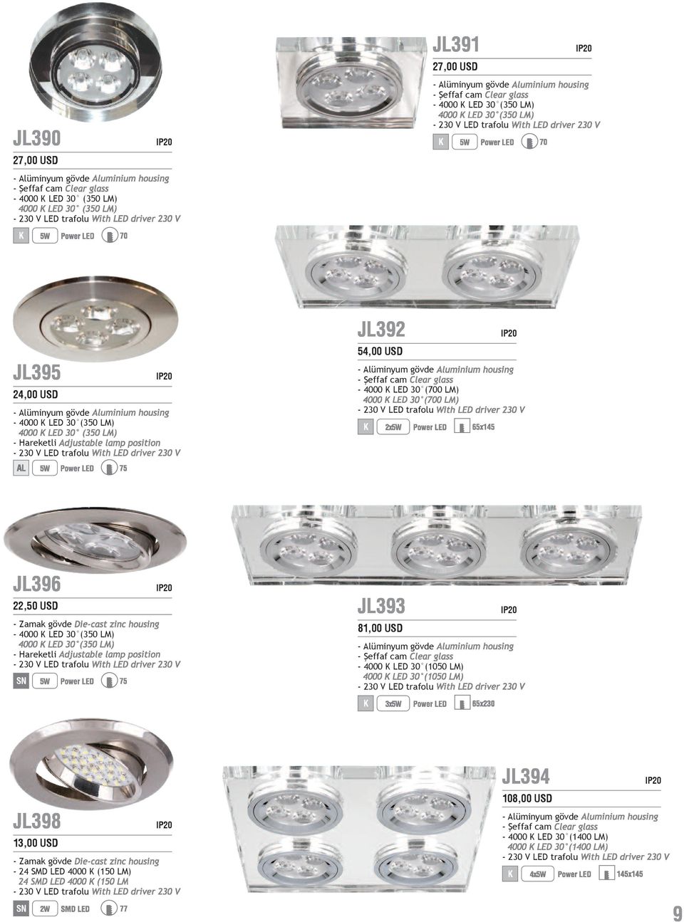 22,50 USD - 4000 LED 30 (350 LM) - Hareketli SN 81,00 USD - 4000 LED 30