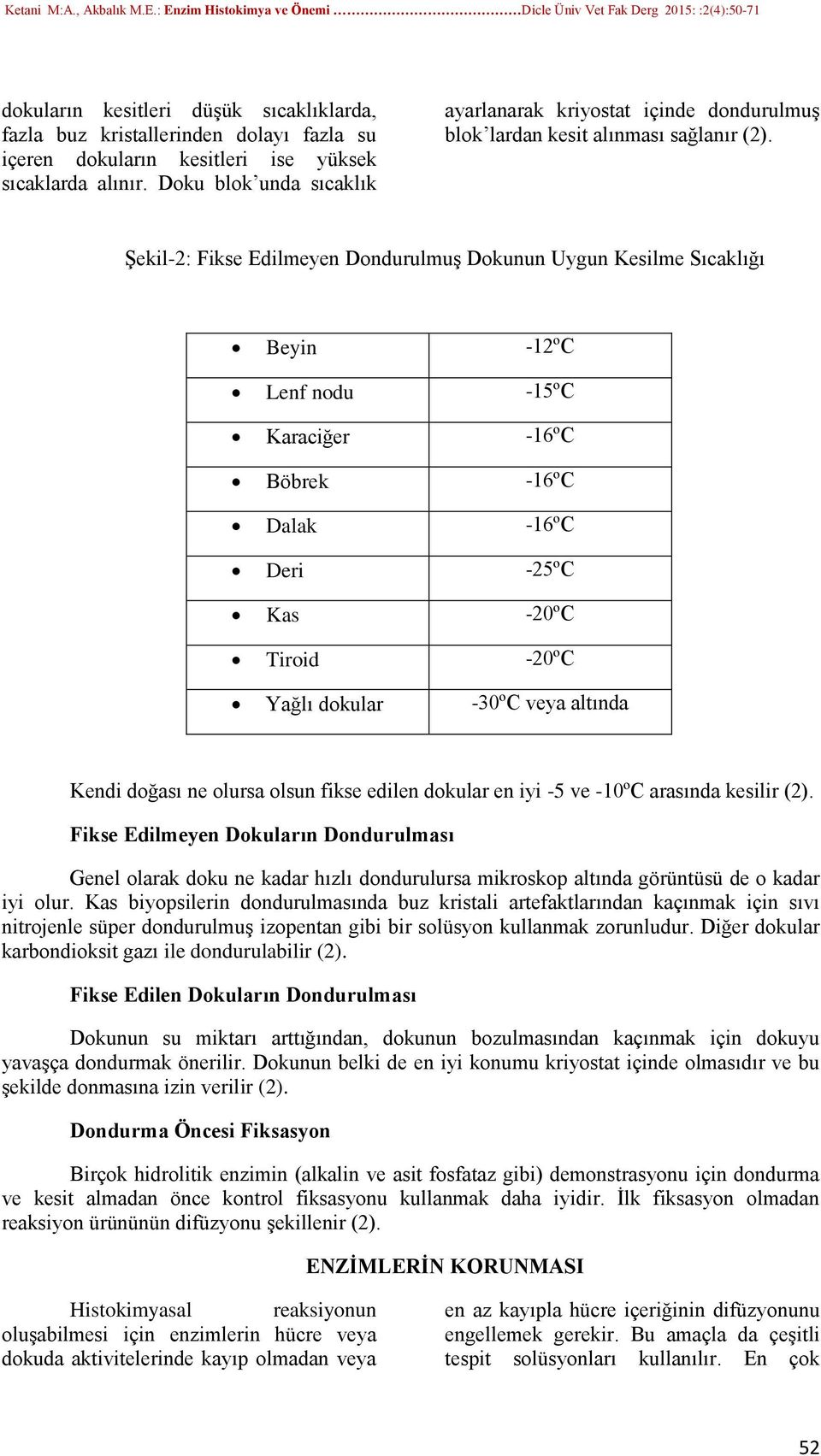 Şekil-2: Fikse Edilmeyen Dondurulmuş Dokunun Uygun Kesilme Sıcaklığı Beyin -12ºC Lenf nodu -15ºC Karaciğer -16ºC Böbrek -16ºC Dalak -16ºC Deri -25ºC Kas -20ºC Tiroid -20ºC Yağlı dokular -30ºC veya