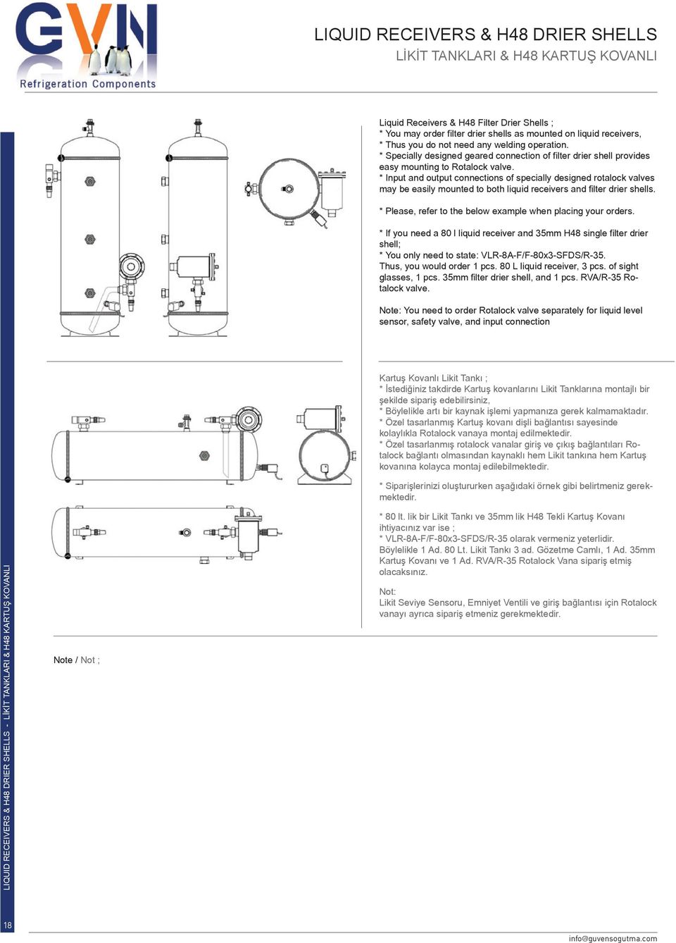 * Input and output connections of specially designed rotalock valves may be easily mounted to both liquid receivers and filter drier shells.