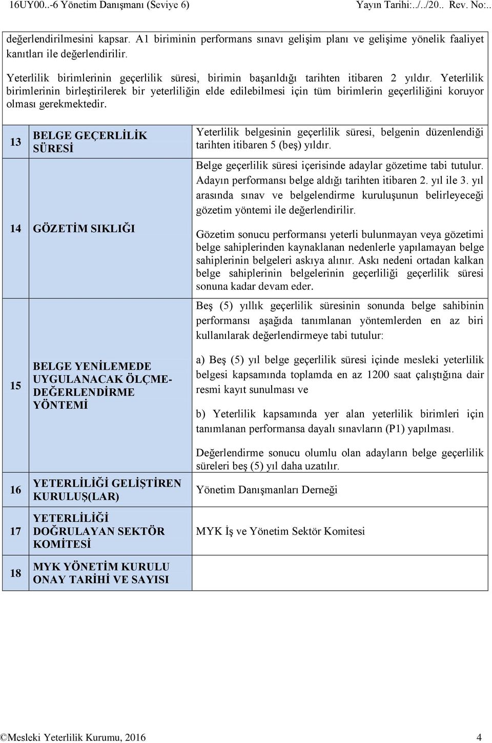 Yeterlilik birimlerinin birleştirilerek bir yeterliliğin elde edilebilmesi için tüm birimlerin geçerliliğini koruyor olması gerekmektedir.