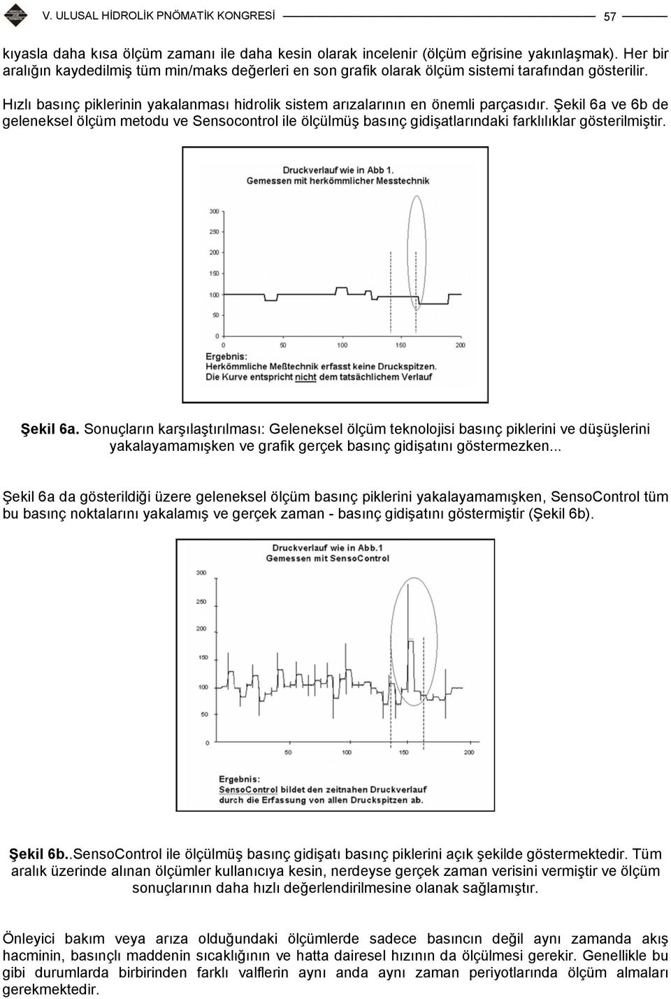 Şekil 6a ve 6b de geleneksel ölçüm metodu ve Sensocontrol ile ölçülmüş basınç gidişatlarındaki farklılıklar gösterilmiştir. Şekil 6a.
