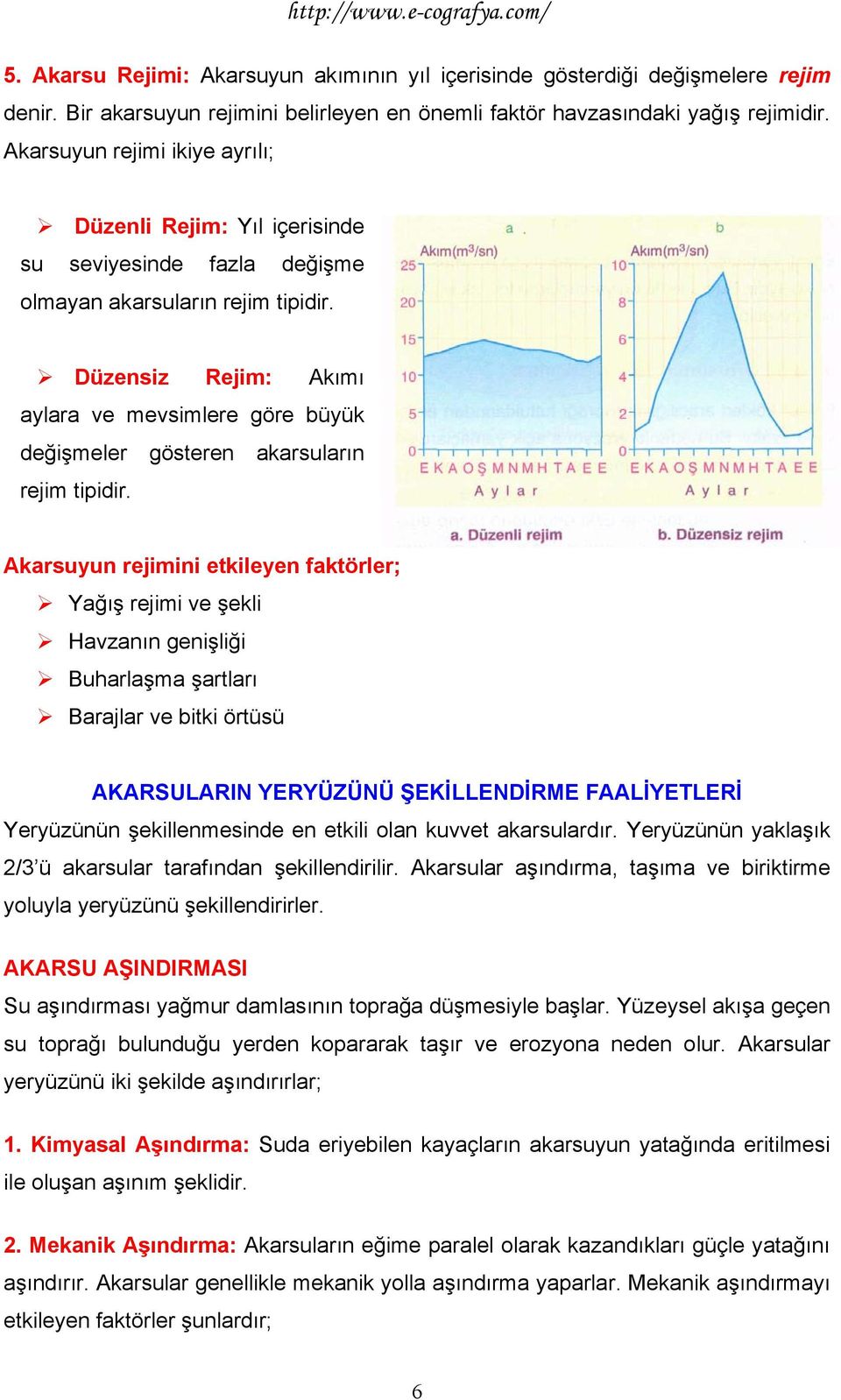 Düzensiz Rejim: Akımı aylara ve mevsimlere göre büyük değişmeler gösteren akarsuların rejim tipidir.