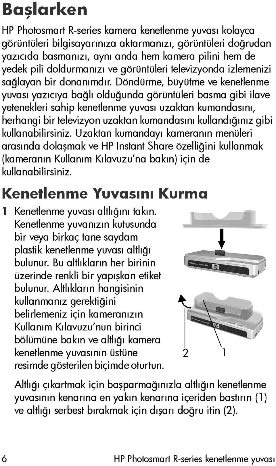 Döndürme, büyütme ve kenetlenme yuvası yazıcıya bağlı olduğunda görüntüleri basma gibi ilave yetenekleri sahip kenetlenme yuvası uzaktan kumandasını, herhangi bir televizyon uzaktan kumandasını