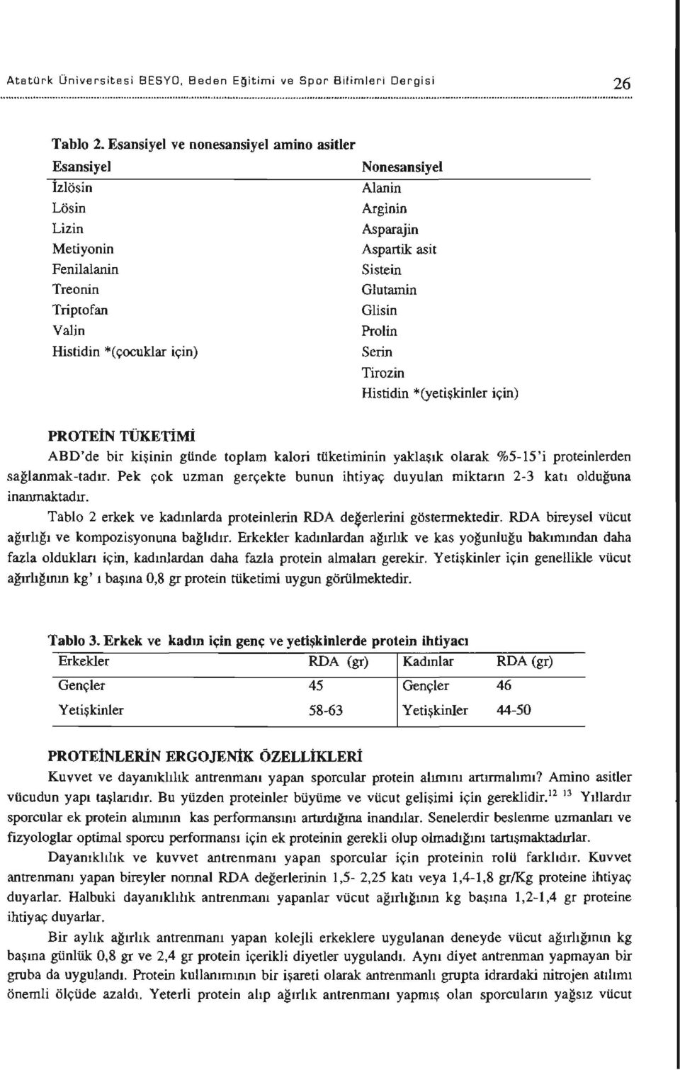 Sistein Glutamin Glisin Prolin Serin Tirozin Histidin *(yetişkinler için) PROTEİN TÜKETİMİ ABD'de bir kişinin günde toplam kalori tüketiminin yakıaşık olarak %5-15 'i proteinlerden sağlanmak-tadır.