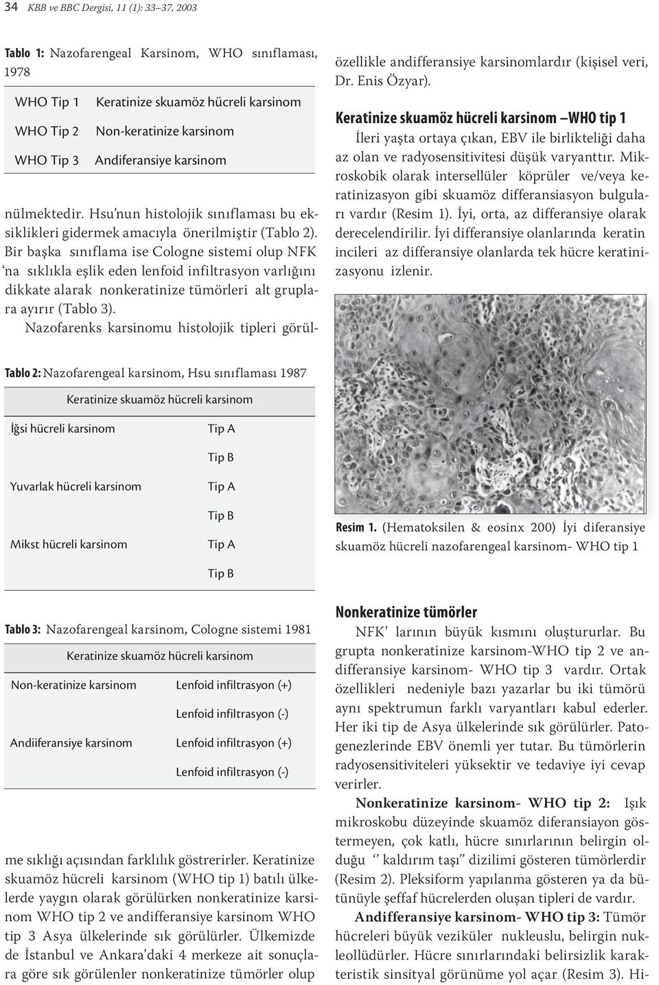 Mikroskobik olarak intersellüler köprüler ve/veya keratinizasyon gibi skuamöz differansiasyon bulguları vardır (Resim 1). İyi, orta, az differansiye olarak derecelendirilir.