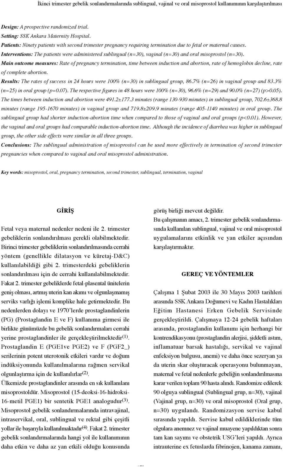 Interventions: The patients were administered sublingual (n=30), vaginal (n=30) and oral misoprostol (n=30).