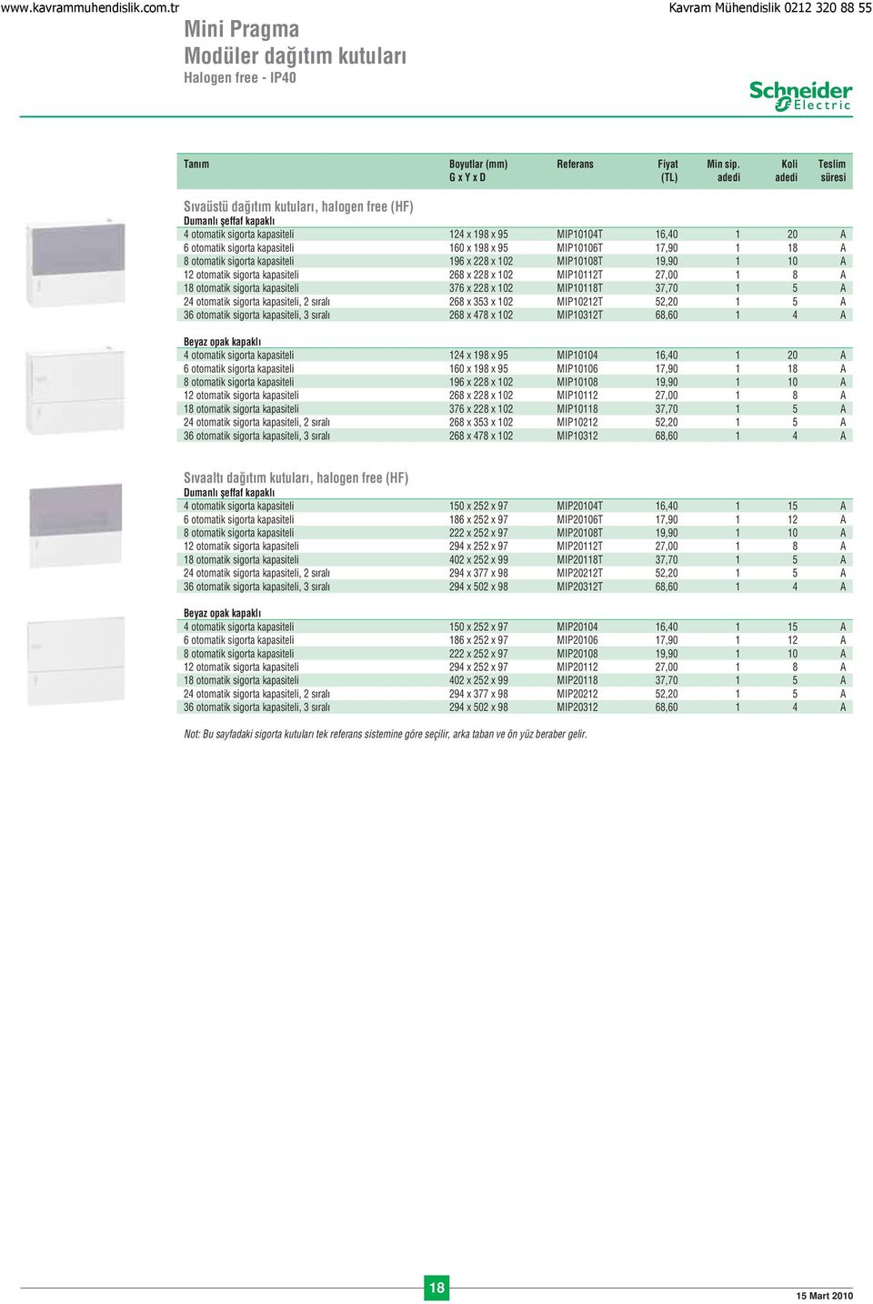 kapasiteli 160 x 198 x 95 MIP10106T 17,90 1 18 A 8 otomatik sigorta kapasiteli 196 x 228 x 102 MIP10108T 19,90 1 10 A 12 otomatik sigorta kapasiteli 268 x 228 x 102 MIP10112T 27,00 1 8 A 18 otomatik