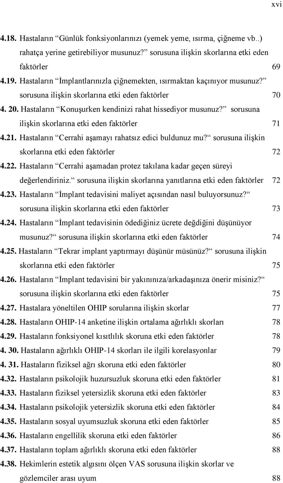 sorusuna ilişkin skorlarına etki eden faktörler 71 4.21. Hastaların Cerrahi aşamayı rahatsız edici buldunuz mu? sorusuna ilişkin skorlarına etki eden faktörler 72 4.22.