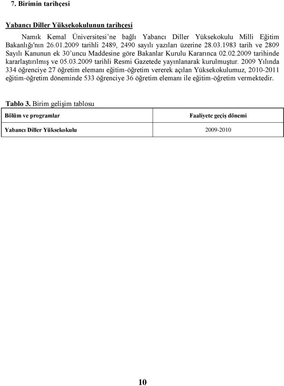 02.2009 tarihinde kararlaģtırılmıģ ve 05.03.2009 tarihli Resmi Gazetede yayınlanarak kurulmuģtur.