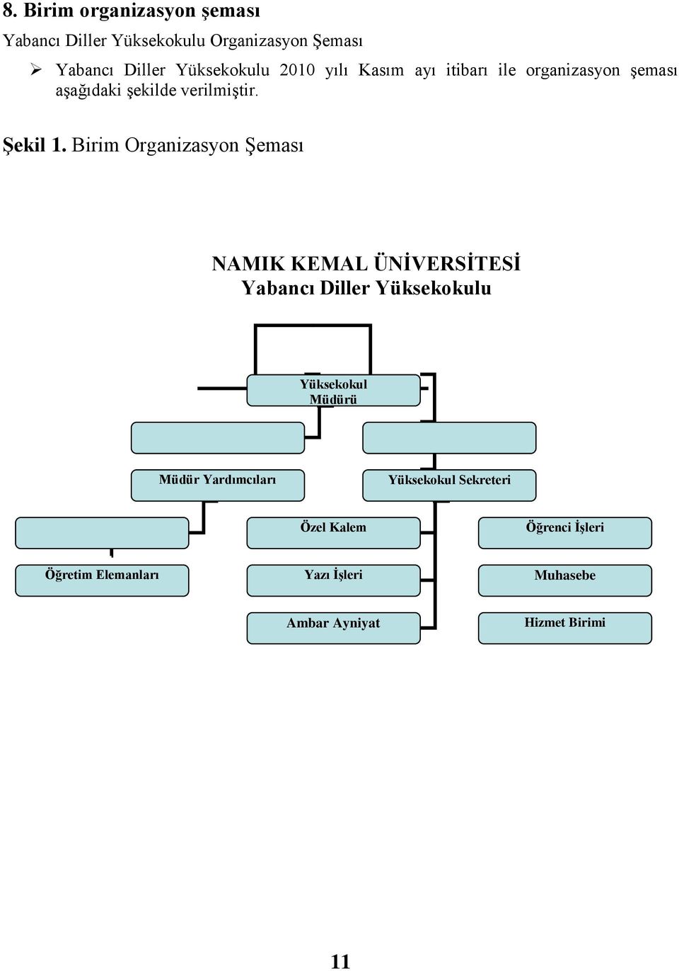 Birim Organizasyon ġeması NAMIK KEMAL ÜNĠVERSĠTESĠ Yabancı Diller Yüksekokulu Yüksekokul Müdürü Müdür