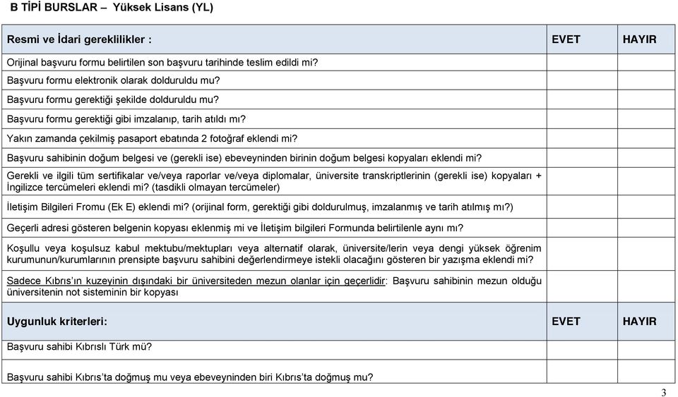 Başvuru sahibinin doğum belgesi ve (gerekli ise) ebeveyninden birinin doğum belgesi kopyaları eklendi mi?