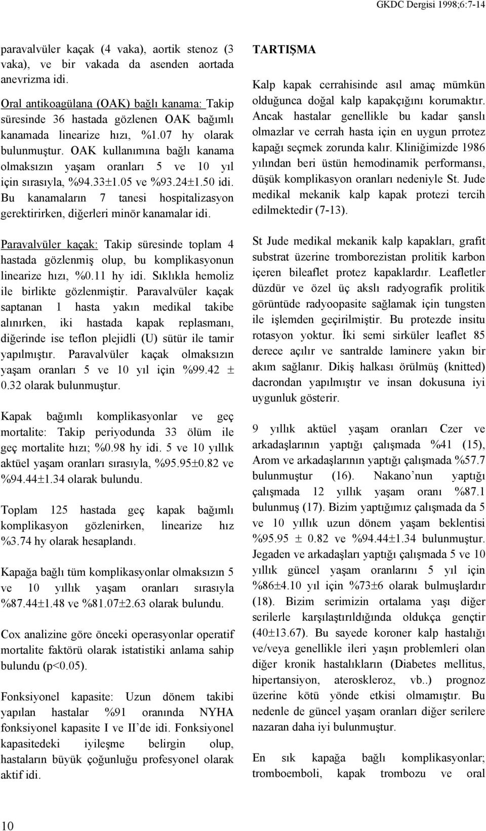 OAK kullanımına bağlı kanama olmaksızın yaşam oranları 5 ve 10 yıl için sırasıyla, %94.33±1.05 ve %93.24±1.50 idi. Bu kanamaların 7 tanesi hospitalizasyon gerektirirken, diğerleri minör kanamalar idi.