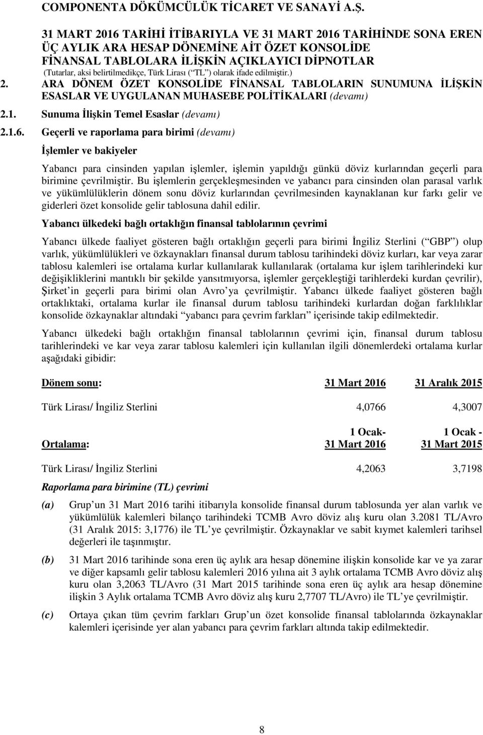 Bu işlemlerin gerçekleşmesinden ve yabancı para cinsinden olan parasal varlık ve yükümlülüklerin dönem sonu döviz kurlarından çevrilmesinden kaynaklanan kur farkı gelir ve giderleri özet konsolide