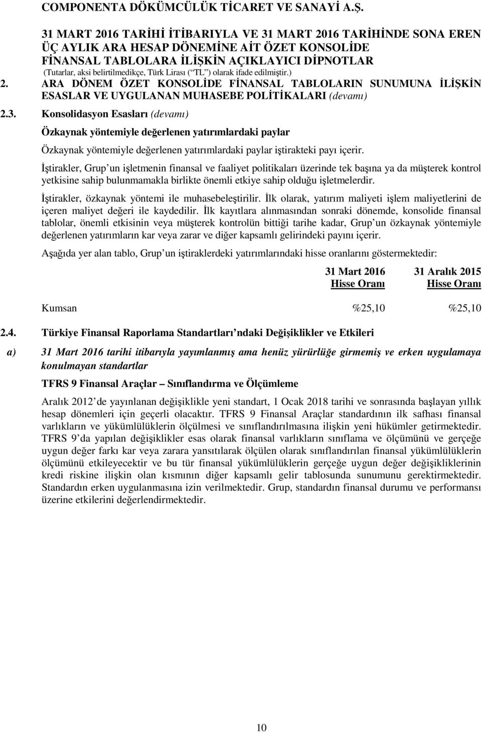 İştirakler, Grup un işletmenin finansal ve faaliyet politikaları üzerinde tek başına ya da müşterek kontrol yetkisine sahip bulunmamakla birlikte önemli etkiye sahip olduğu işletmelerdir.