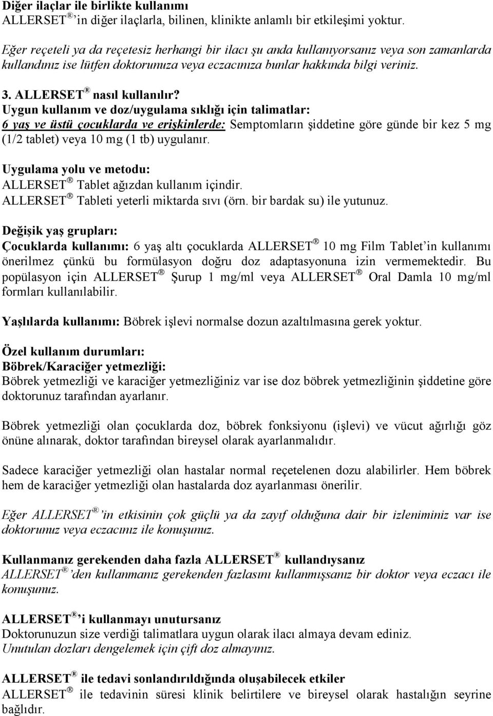 ALLERSET nasıl kullanılır?