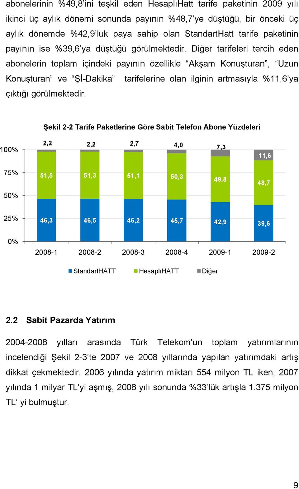 Diğer tarifeleri tercih eden abonelerin toplam içindeki payının özellikle Akşam Konuşturan, Uzun Konuşturan ve Şİ-Dakika tarifelerine olan ilginin artmasıyla %11,6 ya çıktığı görülmektedir.