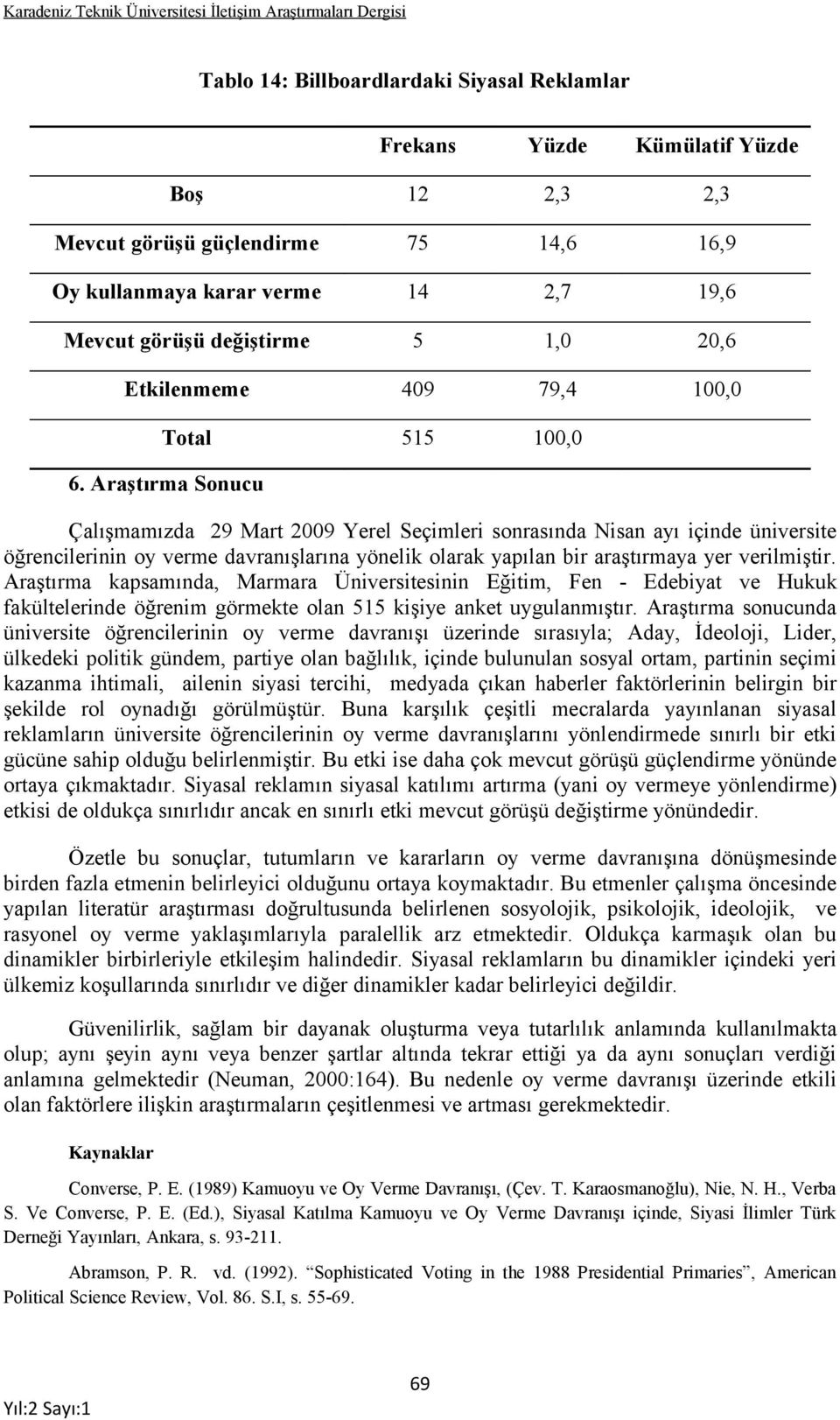 Araştırma kapsamında, Marmara Üniversitesinin Eğitim, Fen - Edebiyat ve Hukuk fakültelerinde öğrenim görmekte olan 515 kişiye anket uygulanmıştır.