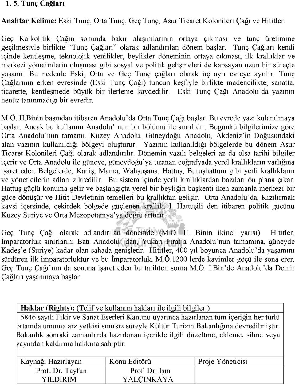 Tunç Çağları kendi içinde kentleşme, teknolojik yenilikler, beylikler döneminin ortaya çıkması, ilk krallıklar ve merkezi yönetimlerin oluşması gibi sosyal ve politik gelişmeleri de kapsayan uzun bir