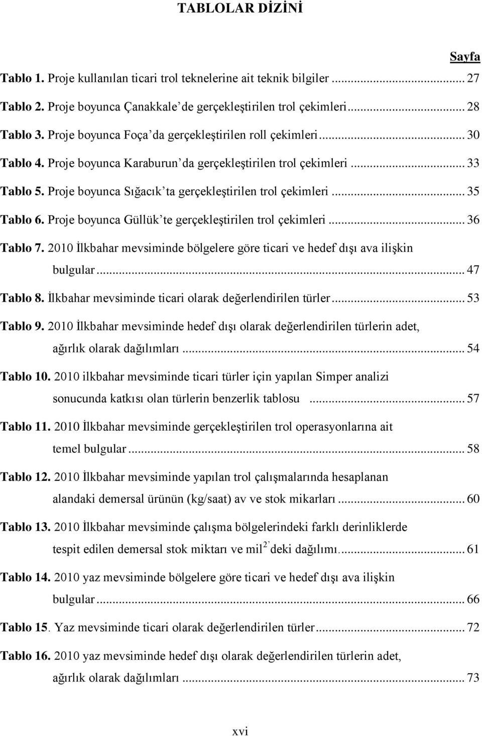 .. 35 Tablo 6. Proje boyunca Güllük te gerçekleştirilen trol çekimleri... 36 Tablo 7. 2010 İlkbahar mevsiminde bölgelere göre ticari ve hedef dışı ava ilişkin bulgular... 47 Tablo 8.