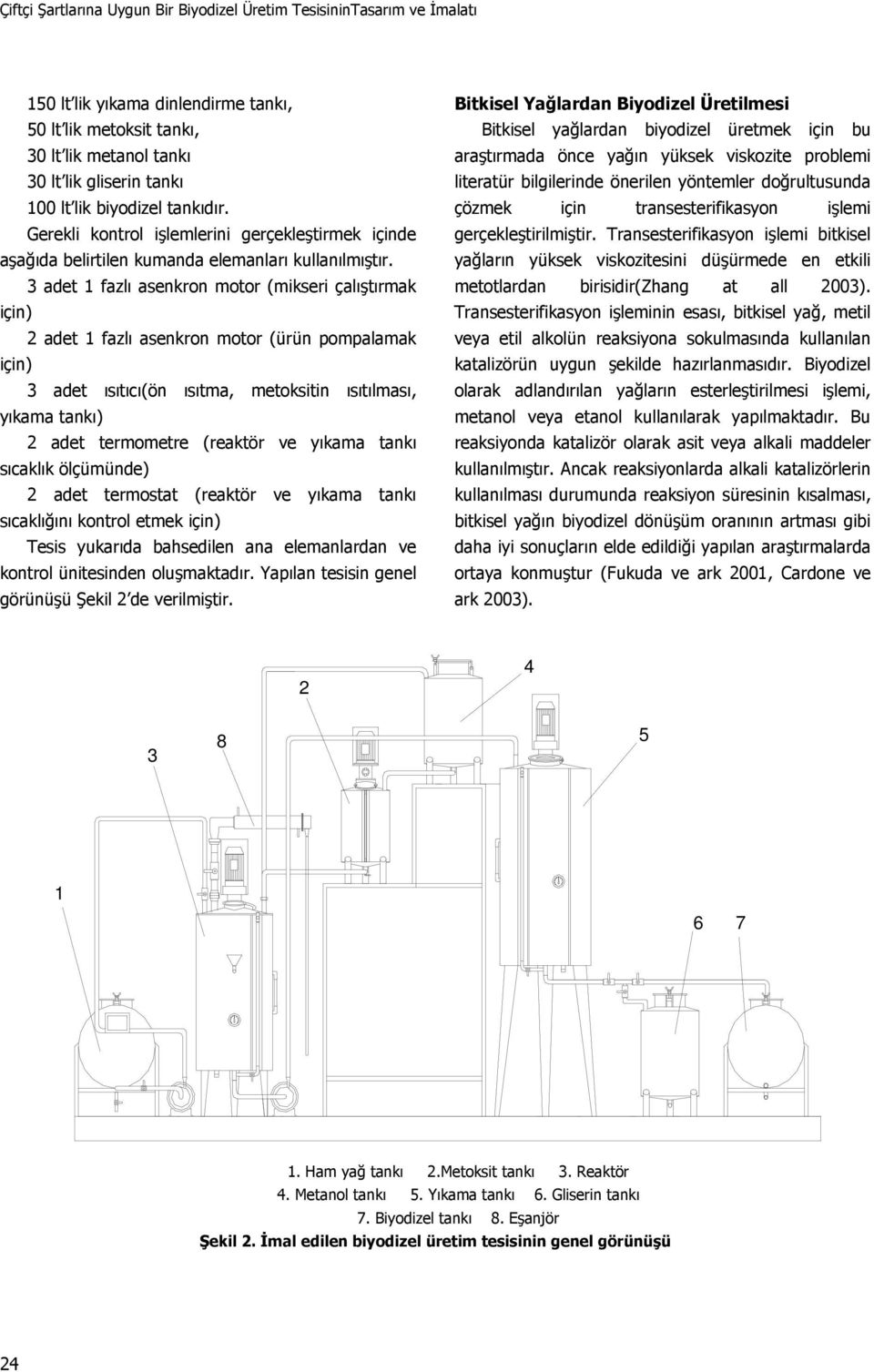 3 adet 1 fazlı asenkron motor (mikseri çalıştırmak için) 2 adet 1 fazlı asenkron motor (ürün pompalamak için) 3 adet ısıtıcı(ön ısıtma, metoksitin ısıtılması, yıkama tankı) 2 adet termometre (reaktör