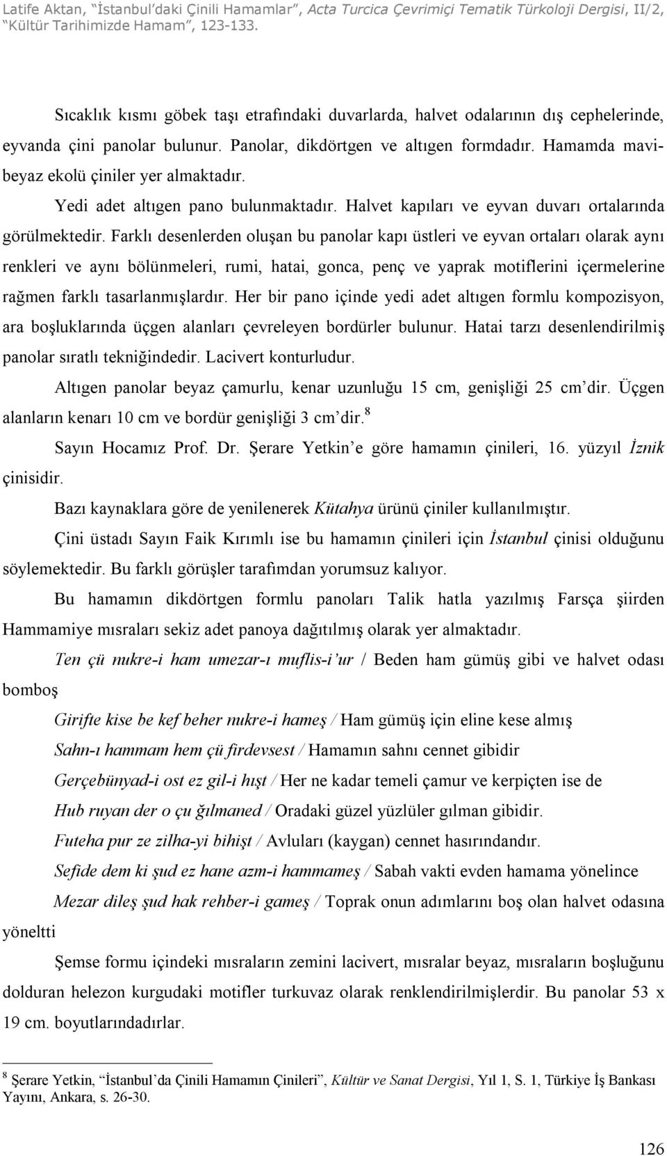 Farklı desenlerden oluşan bu panolar kapı üstleri ve eyvan ortaları olarak aynı renkleri ve aynı bölünmeleri, rumi, hatai, gonca, penç ve yaprak motiflerini içermelerine rağmen farklı