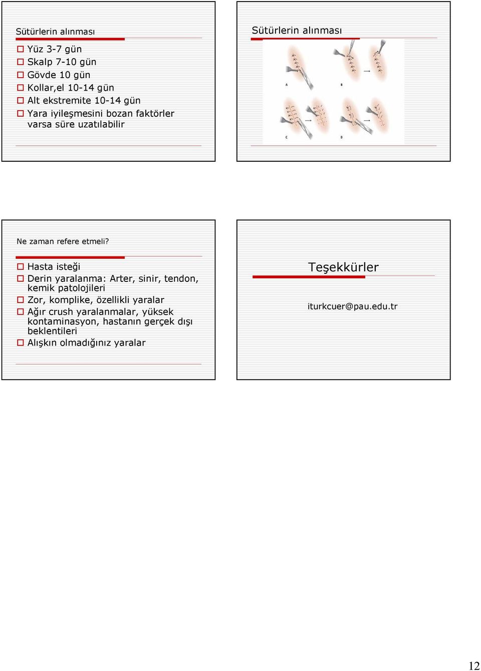 Hasta isteği Derin yaralanma: Arter, sinir, tendon, kemik patolojileri Zor, komplike, özellikli yaralar Ağır