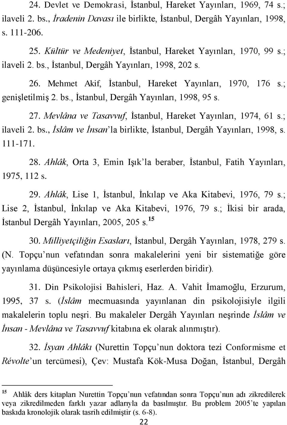27. Mevlâna ve Tasavvuf, İstanbul, Hareket Yayınları, 1974, 61 s.; ilaveli 2. bs., İslâm ve İnsan la birlikte, İstanbul, Dergâh Yayınları, 1998, s. 111-171. 1975, 112 s. 28.