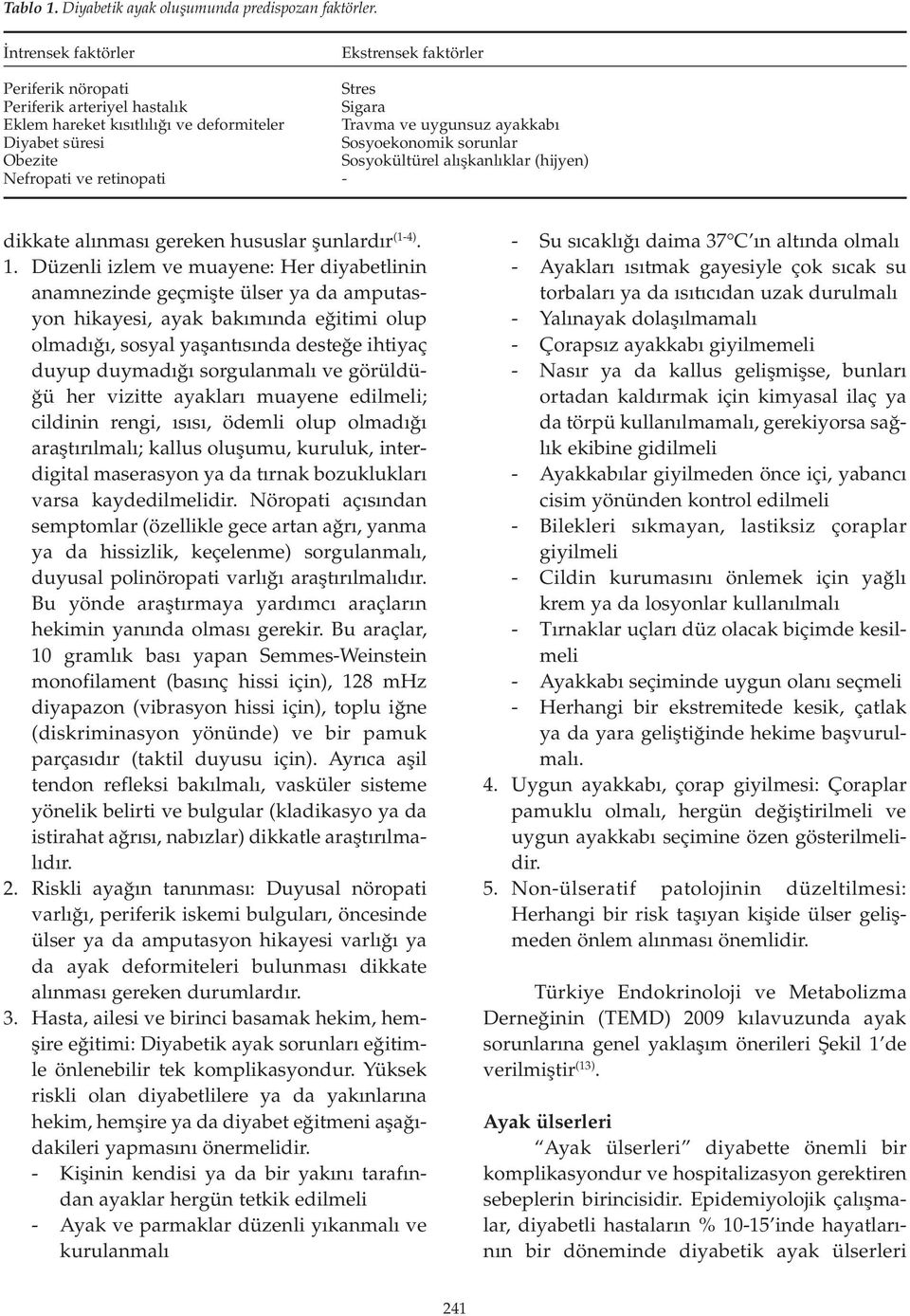 ve uygunsuz ayakkabı Sosyoekonomik sorunlar Sosyokültürel alışkanlıklar (hijyen) - dikkate alınması gereken hususlar şunlardır (1-4). 1.