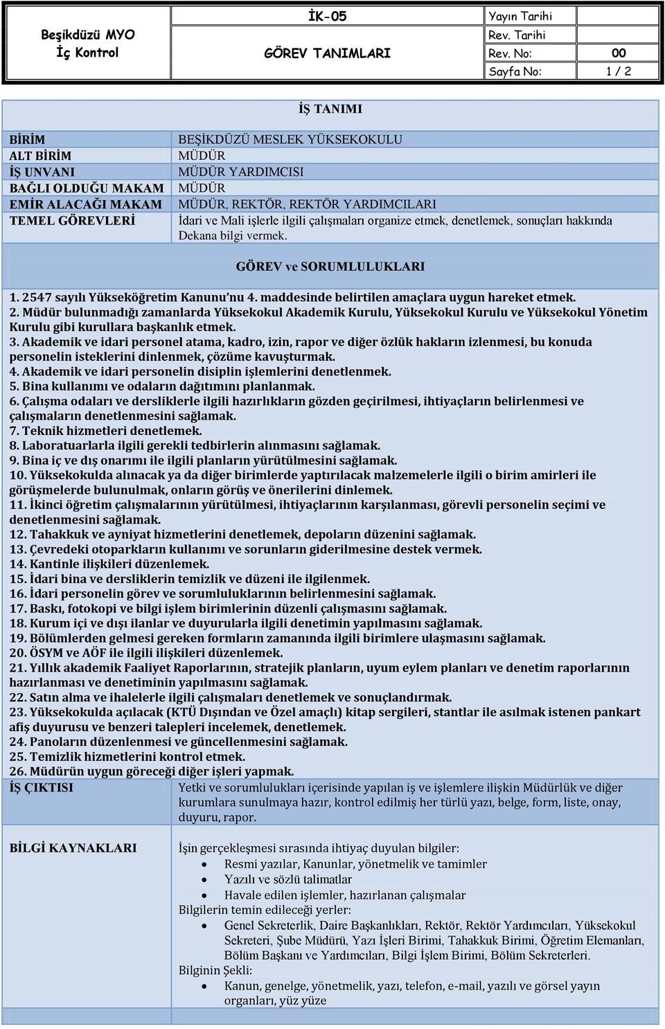 3. Akademik ve idari personel atama, kadro, izin, rapor ve diğer özlük hakların izlenmesi, bu konuda personelin isteklerini dinlenmek, çözüme kavuşturmak. 4.