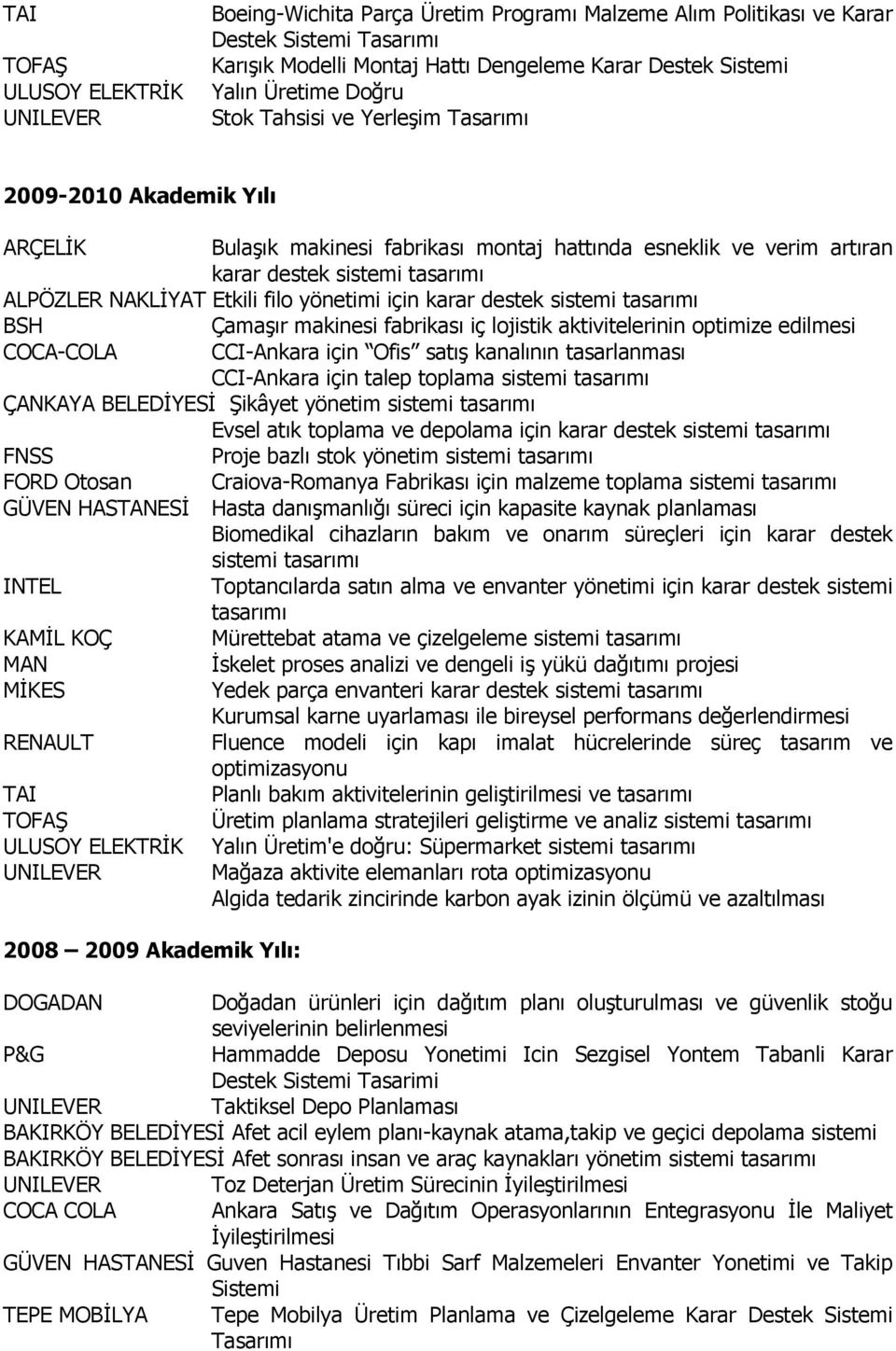 için karar destek sistemi tasarımı BSH Çamaşır makinesi fabrikası iç lojistik aktivitelerinin optimize edilmesi CCI-Ankara için Ofis satış kanalının tasarlanması CCI-Ankara için talep toplama sistemi