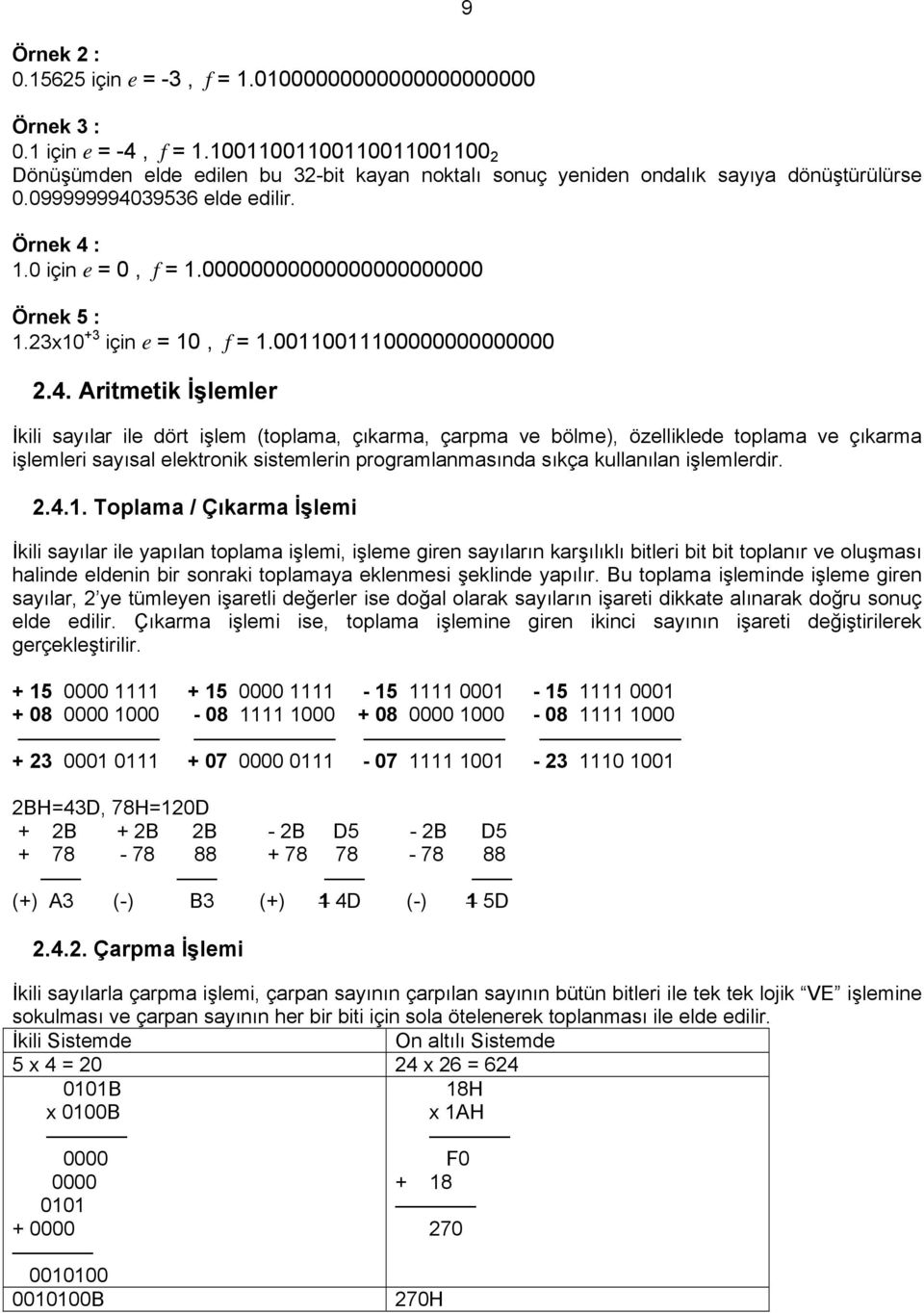 00000000000000000000000 Örnek 5 : 1.23x10 +3 için e = 10, f = 1.00110011100000000000000 2.4.