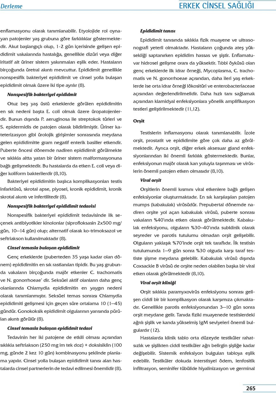 Hastaların birçoğunda üretral akıntı mevcuttur. Epididimit genellikle nonspesifik bakteriyel epididimit ve cinsel yolla bulaşan epididimit olmak üzere iki tipe ayrılır (8).