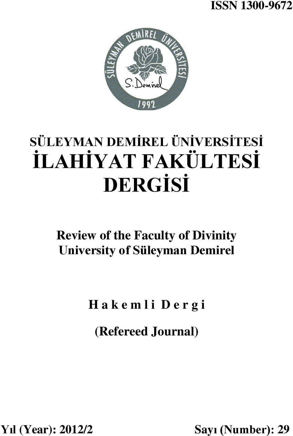 University of Süleyman Demirel H a k e m l i D e r g