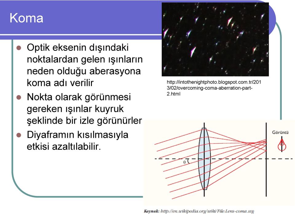 şeklinde bir izle görünürler Diyaframın kısılmasıyla etkisi azaltılabilir.