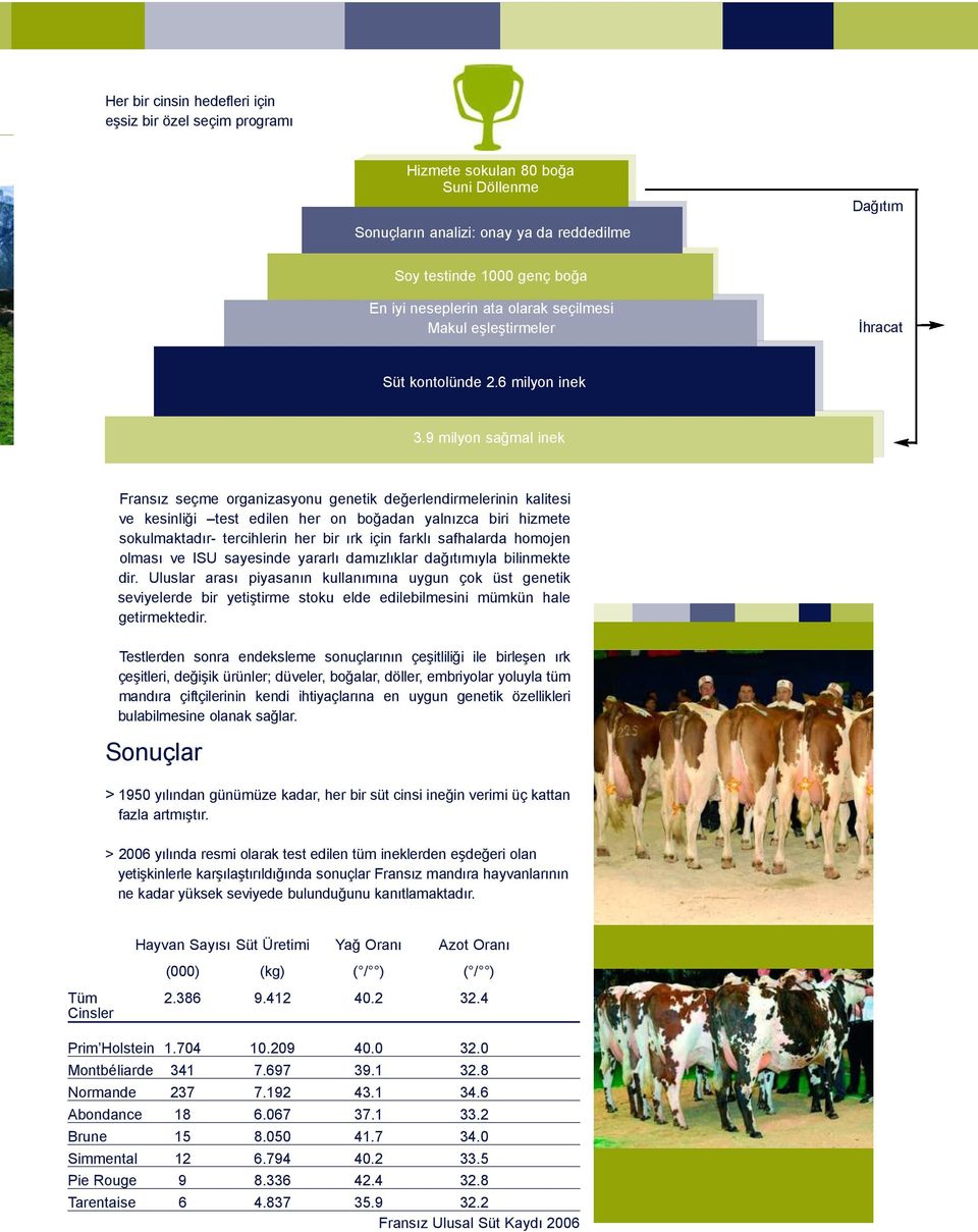 9 milyon sağmal inek Fransız seçme organizasyonu genetik değerlendirmelerinin kalitesi ve kesinliği test edilen her on boğadan yalnızca biri hizmete sokulmaktadır- tercihlerin her bir ırk için farklı