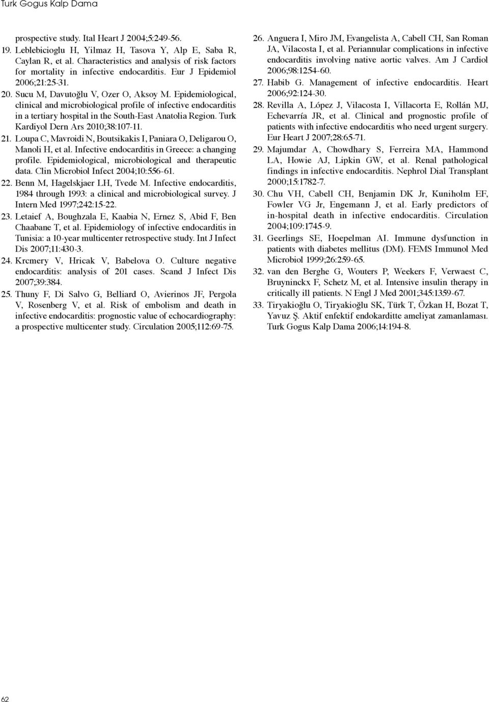 Epidemiological, clinical and microbiological profile of infective endocarditis in a tertiary hospital in the South-East Anatolia Region. Turk Kardiyol Dern Ars 2010;38:107-11. 21.