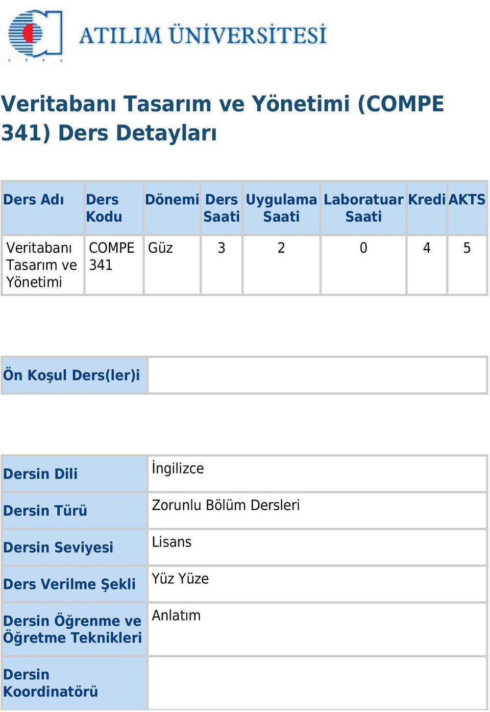 2 0 4 5 Ön Koşul Ders(ler)i Dersin Dili Dersin Türü Dersin Seviyesi Ders Verilme Şekli Dersin