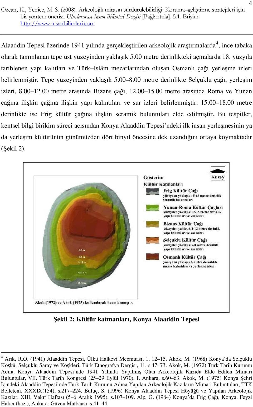 yüzeyinden yaklaşık 5.00 metre derinlikteki açmalarda 18. yüzyıla tarihlenen yapı kalıtları ve Türk İslâm mezarlarından oluşan Osmanlı çağı yerleşme izleri belirlenmiştir. Tepe yüzeyinden yaklaşık 5.