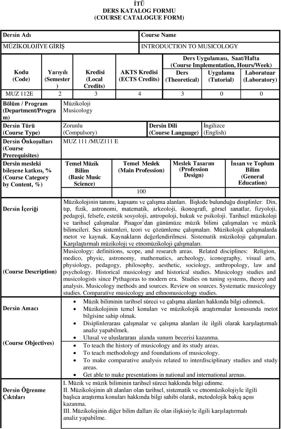 (Course Type) Dersin Önkoşulları (Course Prerequisites) Dersin mesleki bileşene katkısı, % (Course Category by Content, %) Dersin İçeriği (Course Description) Dersin Amacı (Course Objectives) Dersin