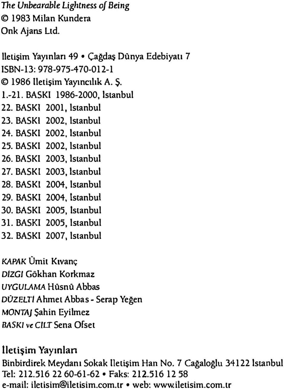 BASKI 2004, İstanbul 30. BASKI 2005, İstanbul 31. BASKI 2005, lstanbul 32.
