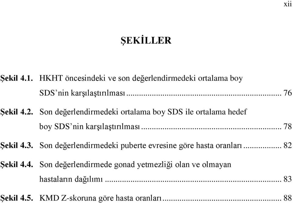 .. 78 Şekil 4.3. Son değerlendirmedeki puberte evresine göre hasta oranları... 82 Şekil 4.4. Son değerlendirmede gonad yetmezliği olan ve olmayan hastaların dağılımı.