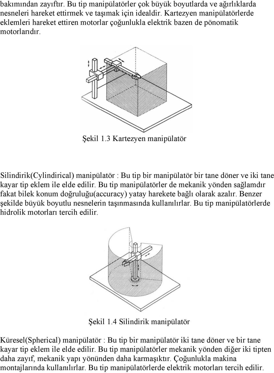 3 Kartezyen manpülatör Slndrk(Cylndral) manpülatör : Bu tp br manpülatör br tane döner ve k tane kayar tp eklem le elde edlr.